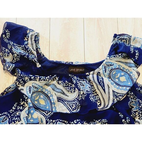 Lane Bryant 22/24‎ Women’s Dressy Sleeveless Blue Layered Top Paisley Lined - Picture 4 of 6